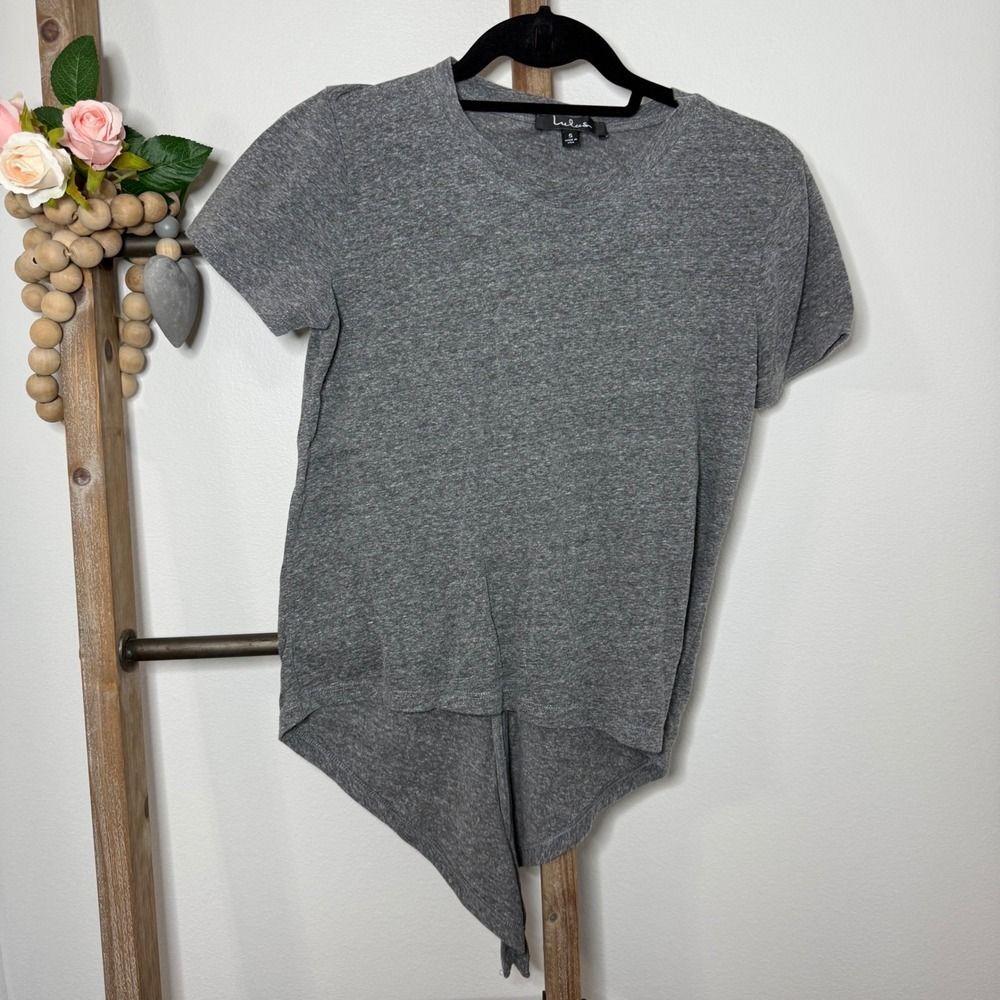 Lulus Grey Heathered Short Sleeve High Low Tie Back T Shirt Womens Size Small